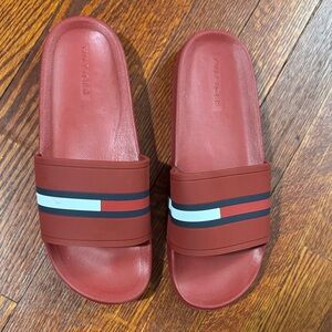 Tommy Hilfiger Red Slides with Stripes
